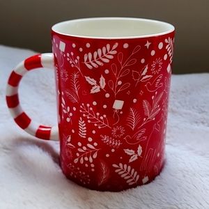 Starbucks Red White Christmas Holiday Candy Cane Handle Coffee Mug 12 Oz